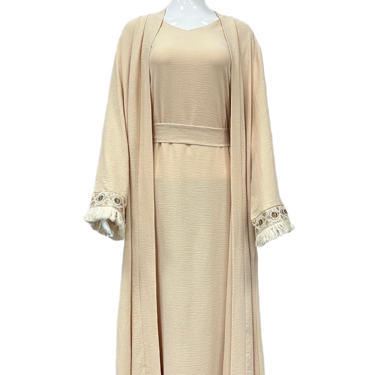 Textured Three-Piece Abaya Set(MOA346) - Mariam's Collection