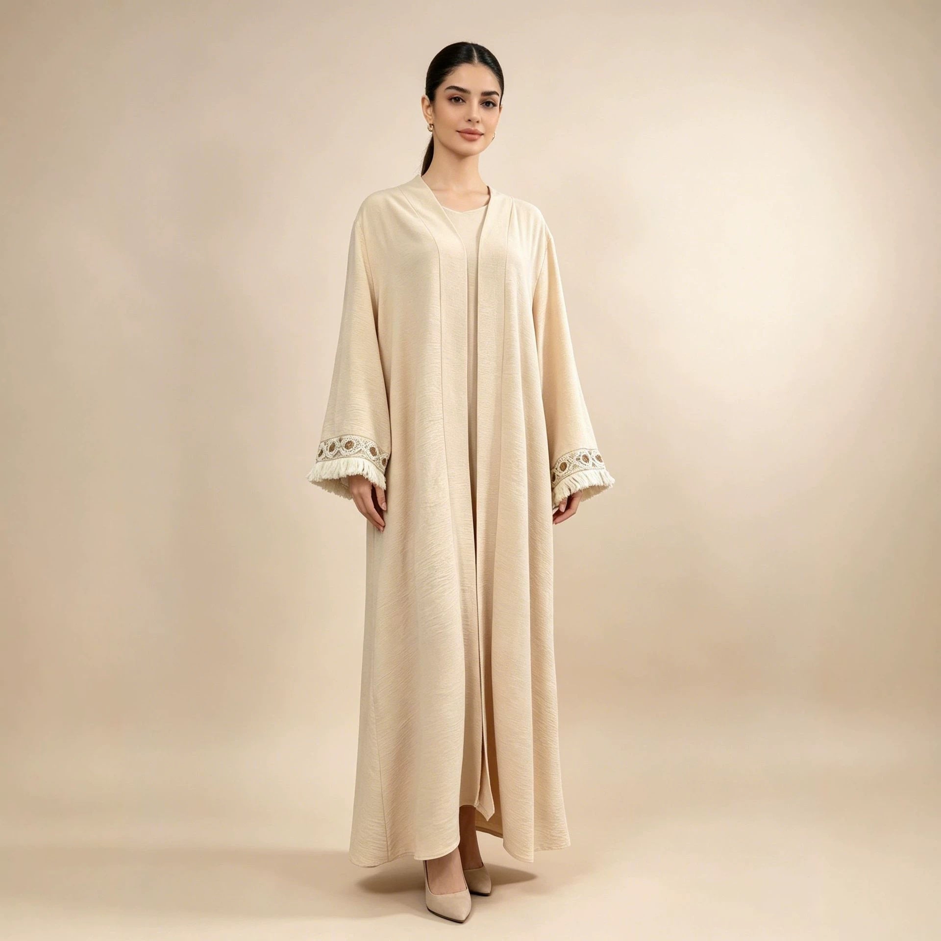 Textured Three-Piece Abaya Set(MOA346) - Mariam's Collection