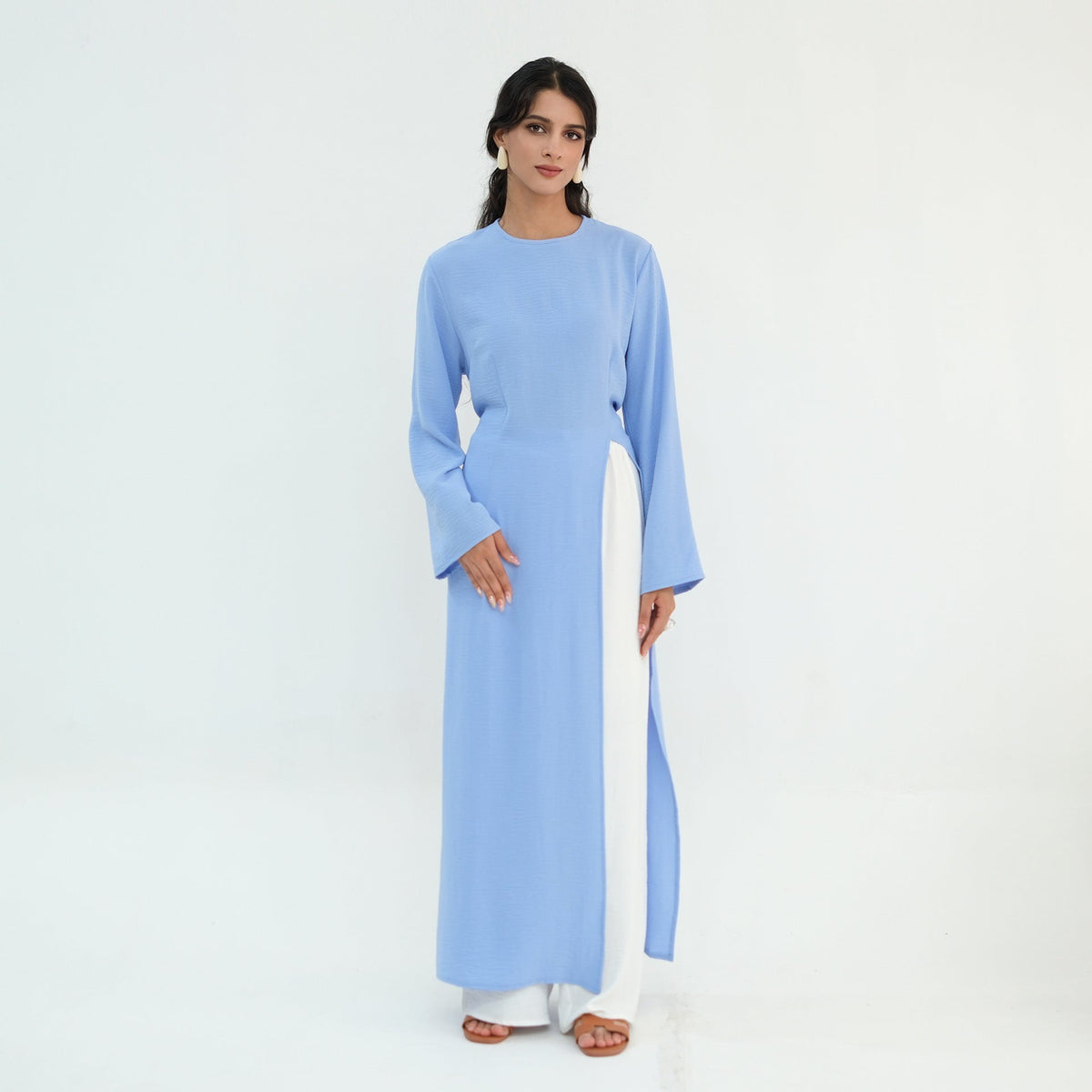 Textured Tie-Back Longline Tunic | Side-Slit Modest Top(MS573) - Mariam's Collection