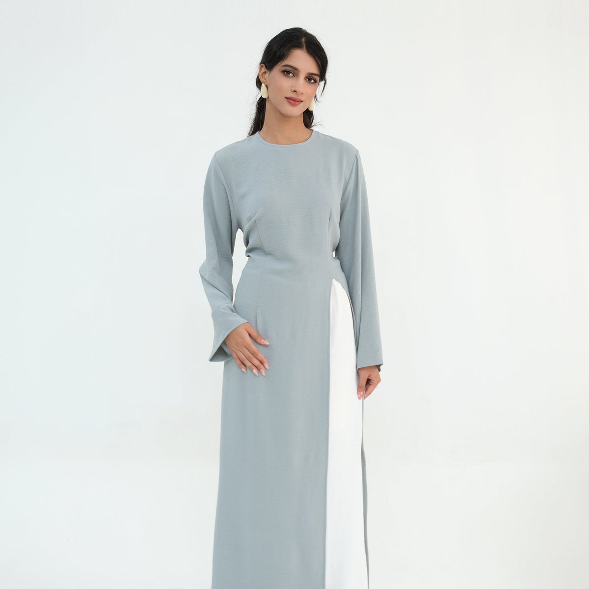 Textured Tie-Back Longline Tunic | Side-Slit Modest Top(MS573) - Mariam's Collection