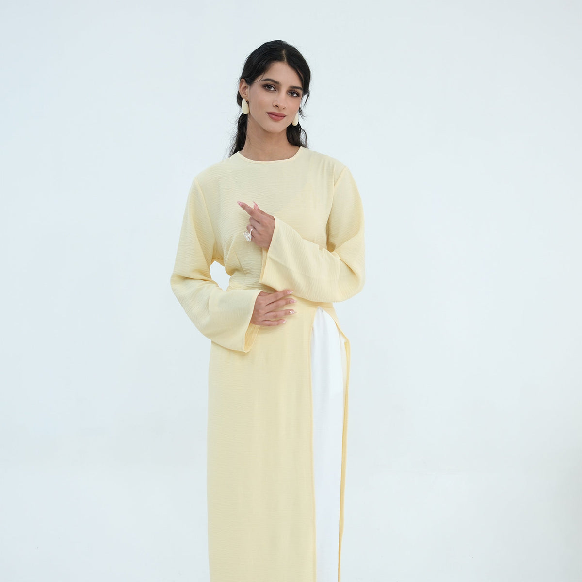 Textured Tie-Back Longline Tunic | Side-Slit Modest Top(MS573) - Mariam's Collection