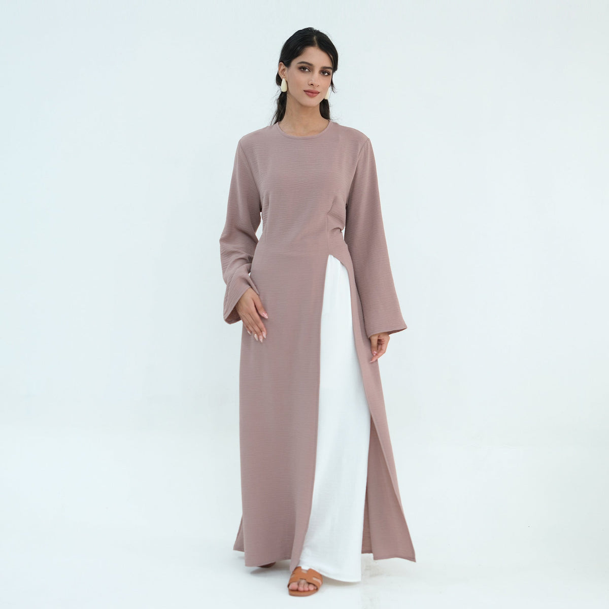 Textured Tie-Back Longline Tunic | Side-Slit Modest Top(MS573) - Mariam's Collection