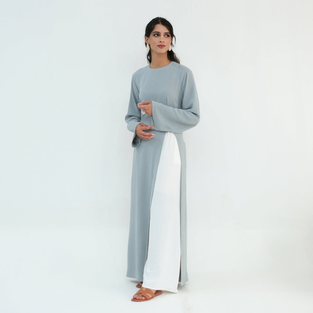 Textured Tie-Back Longline Tunic | Side-Slit Modest Top(MS573) - Mariam's Collection