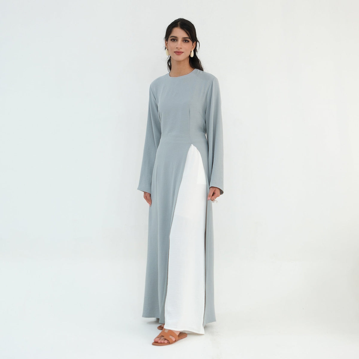 Textured Tie-Back Longline Tunic | Side-Slit Modest Top(MS573) - Mariam's Collection