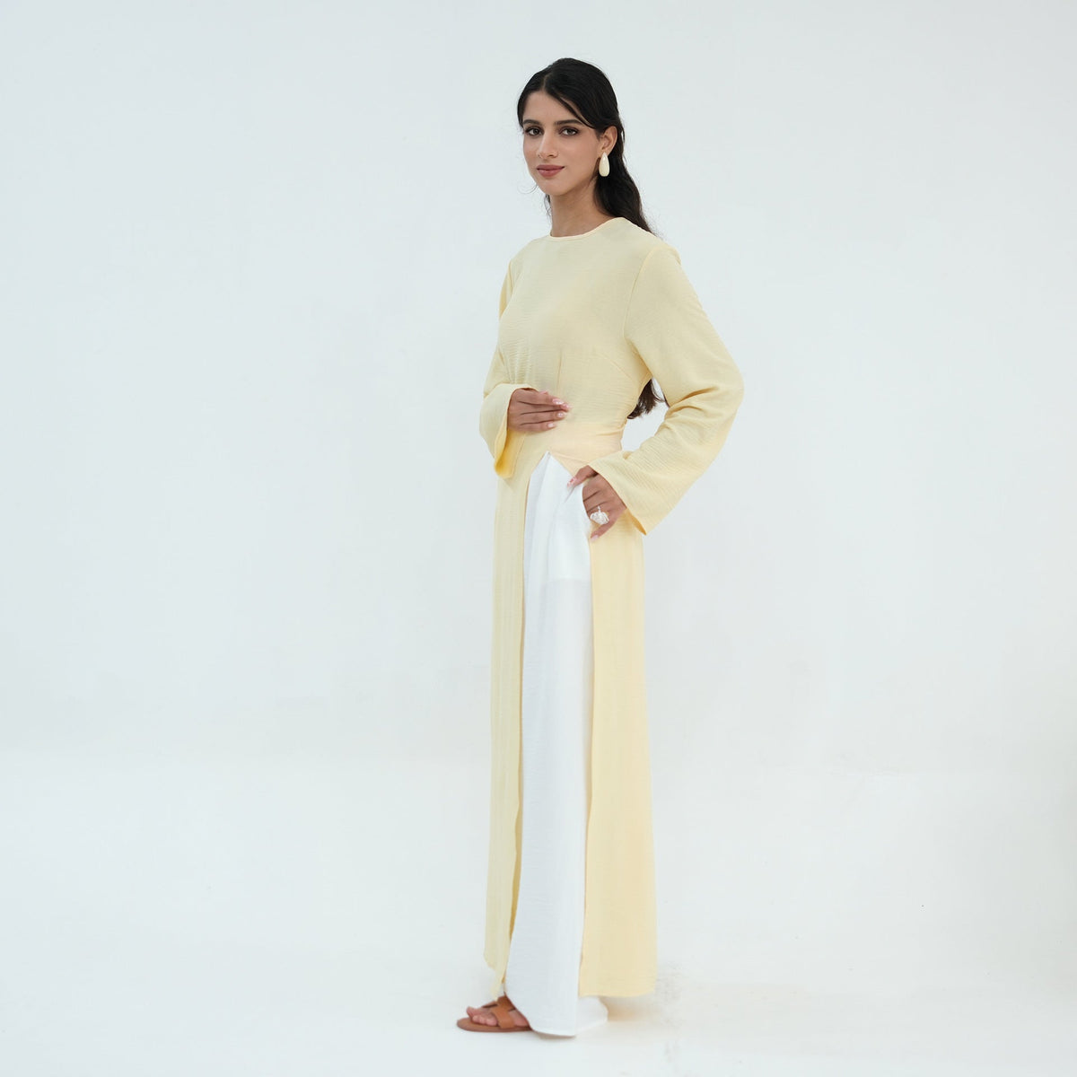 Textured Tie-Back Longline Tunic | Side-Slit Modest Top(MS573) - Mariam's Collection