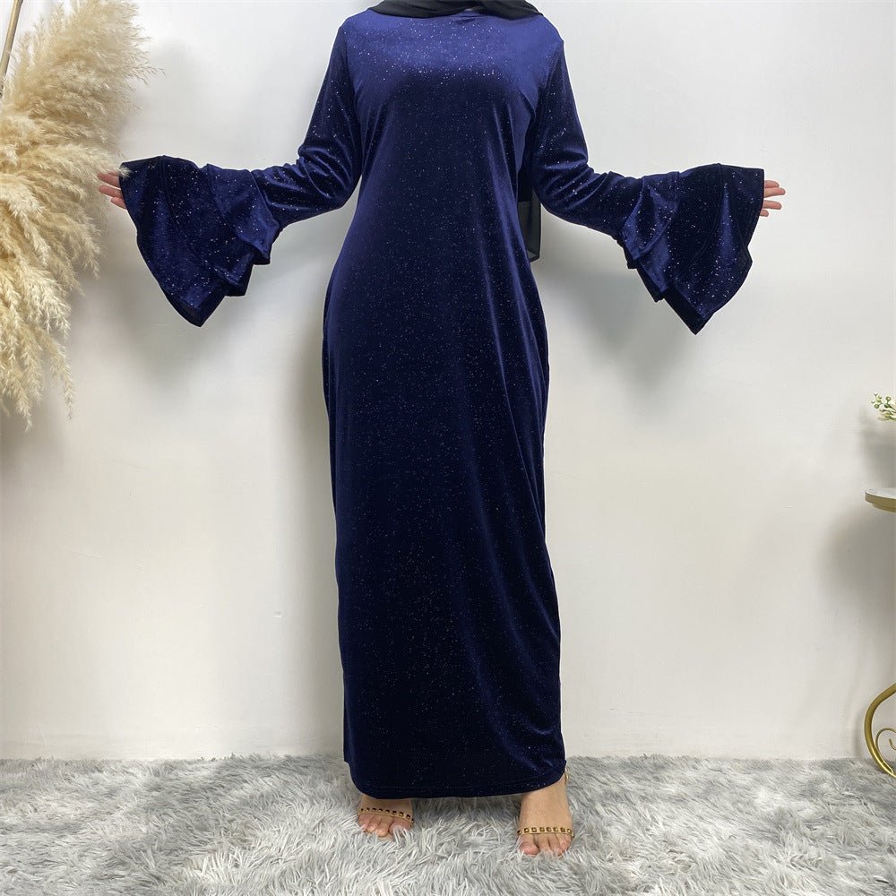 Thickened Velvet Flared Sleeve Glitter Abaya (MA111) - Mariam's Collection