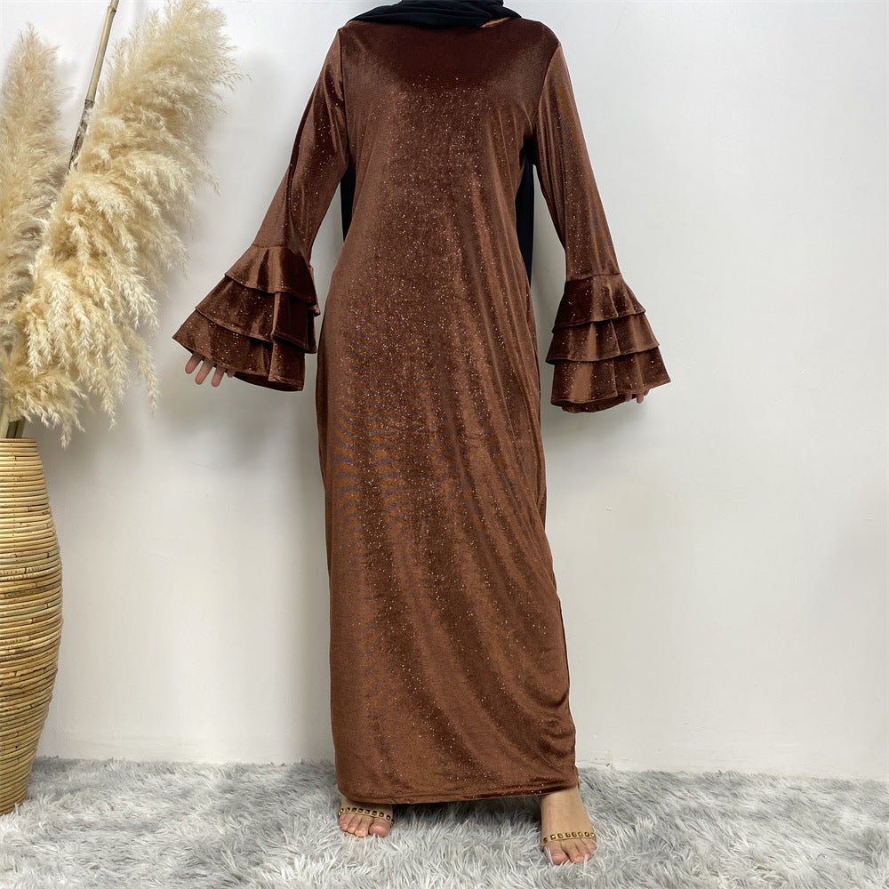 Thickened Velvet Flared Sleeve Glitter Abaya (MA111) - Mariam's Collection