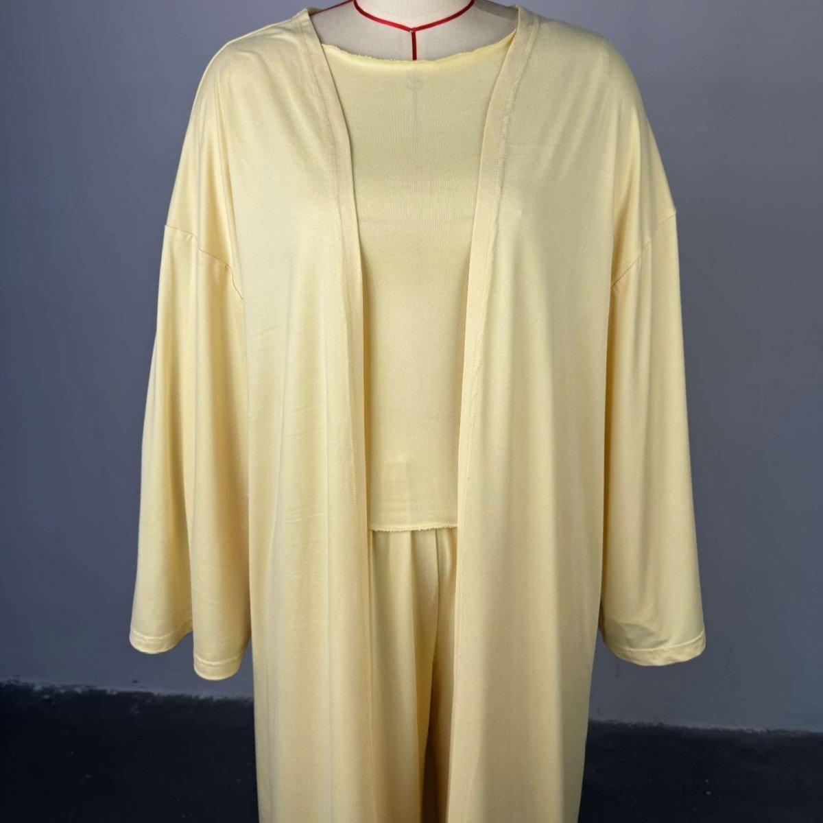 Three - Piece Cape Cardigan Set | Crop Top & Wide - Leg Pants Outfit(MS258) - Mariam's Collection