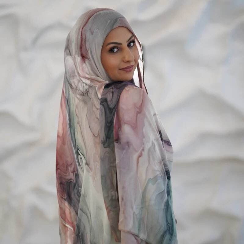 Tie - Dye Watercolor Print Satin Hijab Scarf(MH212) - Mariam's Collection