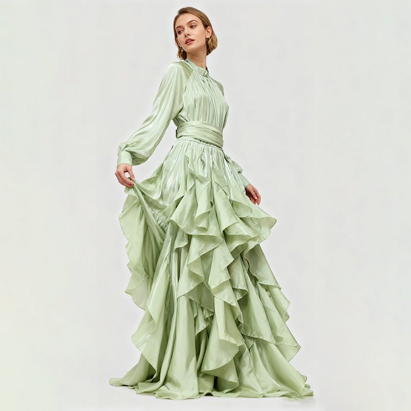 Tiered Ruffle Gown with Pintuck Bodice(MS256) - Mariam's Collection