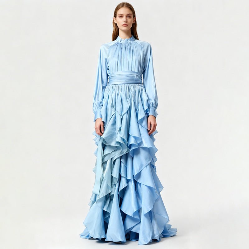 Tiered Ruffle Gown with Pintuck Bodice(MS256) - Mariam's Collection