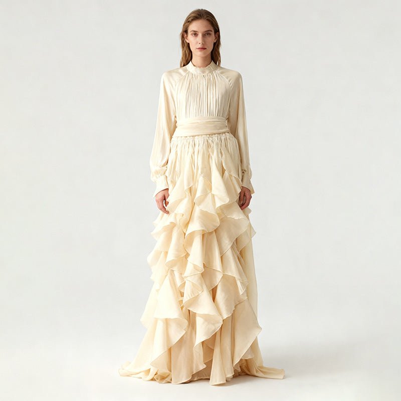 Tiered Ruffle Gown with Pintuck Bodice(MS256) - Mariam's Collection
