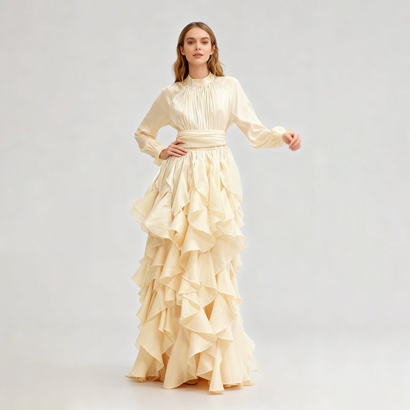 Tiered Ruffle Gown with Pintuck Bodice(MS256) - Mariam's Collection
