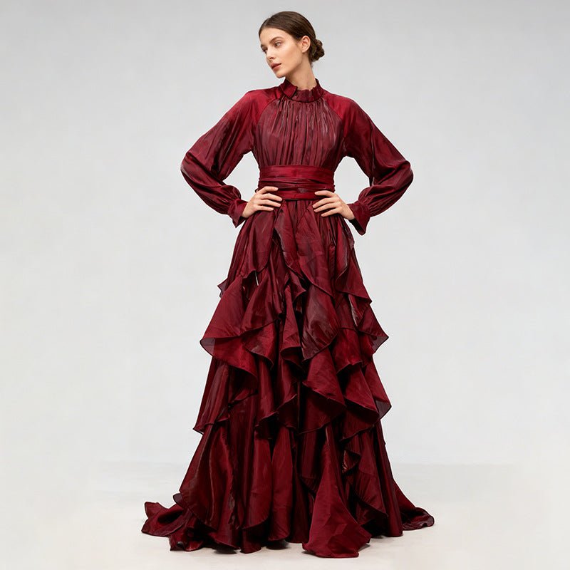 Tiered Ruffle Gown with Pintuck Bodice(MS256) - Mariam's Collection