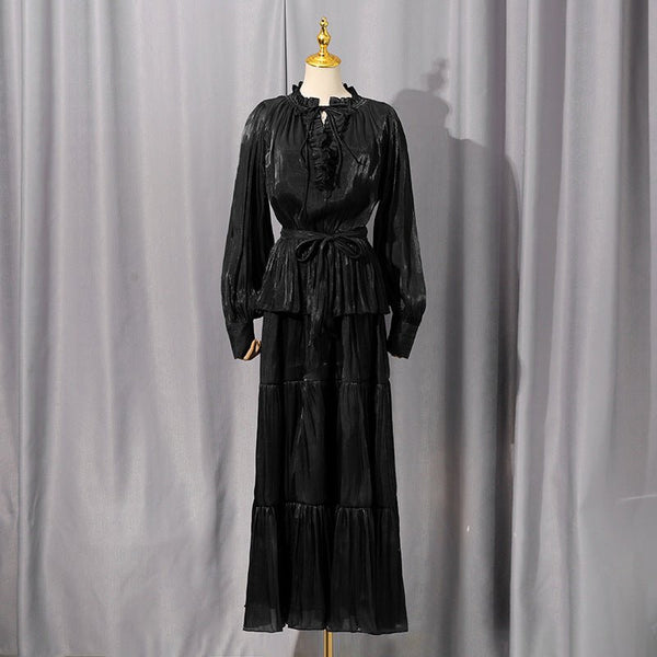 Tiered Ruffle Maxi Dress Satin Party Abaya Gown Tiered Ruffle Maxi Dress Satin Party Abaya Gown