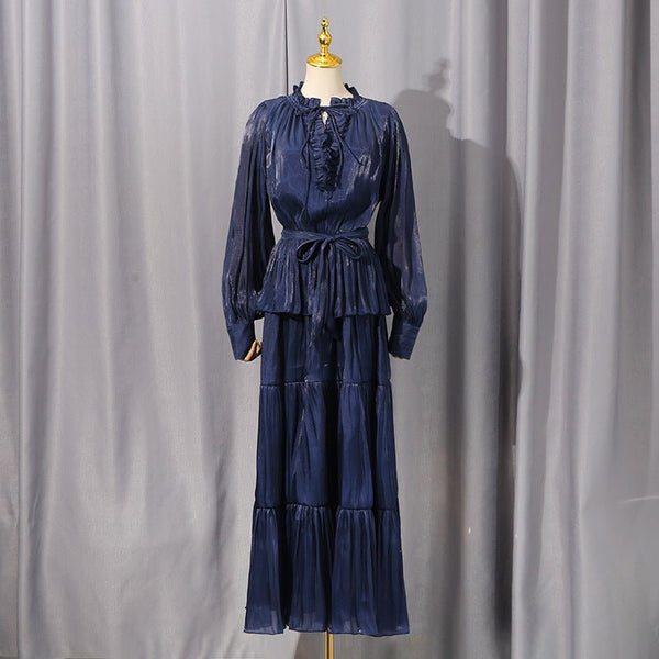 blue marine ruffled silk long dress Tiered Ruffle Maxi with Fitted Waist(MS359) / XXL Finished with a sultry Colour:Orange House of CB White 9/5/24