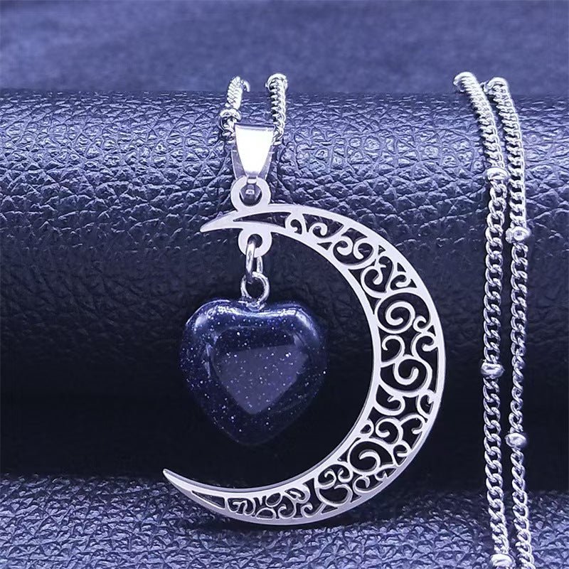 Titanium Steel Moon Heart Shape Light Luxury Necklace （MAC227） - Mariam's Collection