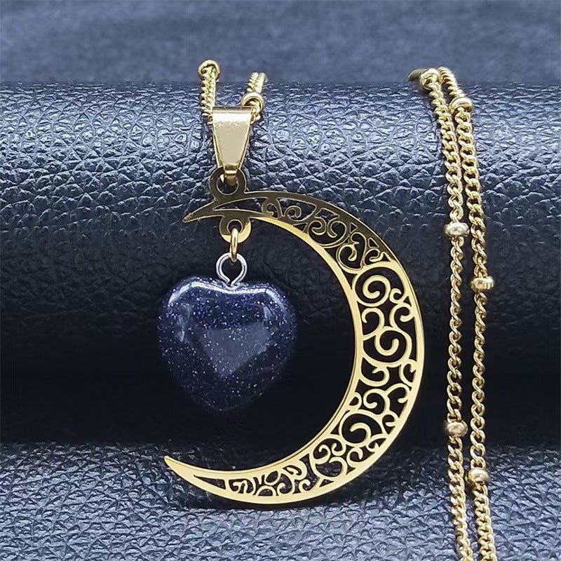 Titanium Steel Moon Heart Shape Necklace