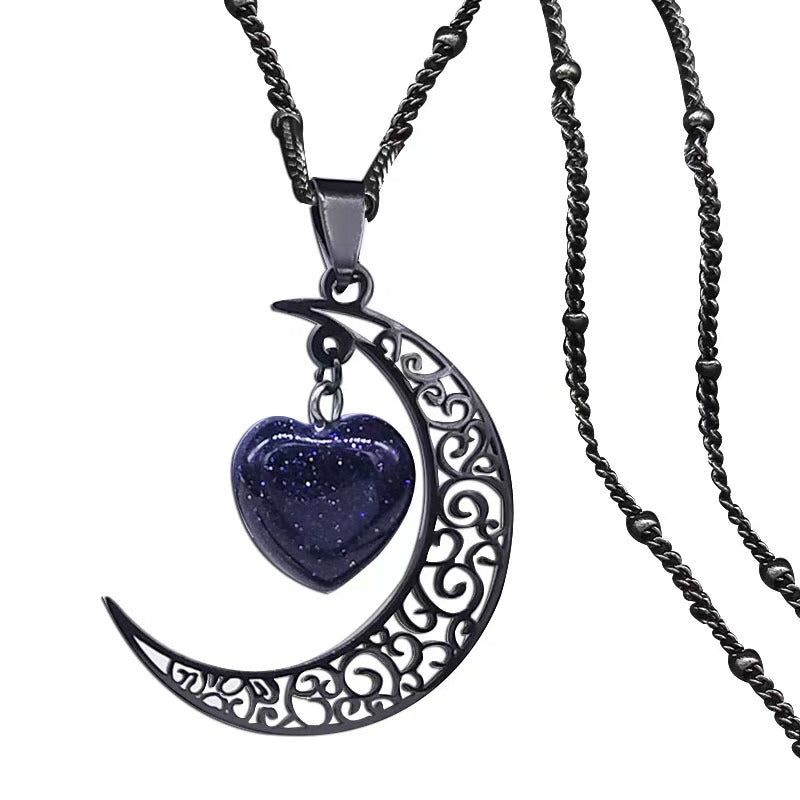 Titanium Steel Moon Heart Shape Light Luxury Necklace （MAC227） - Mariam's Collection