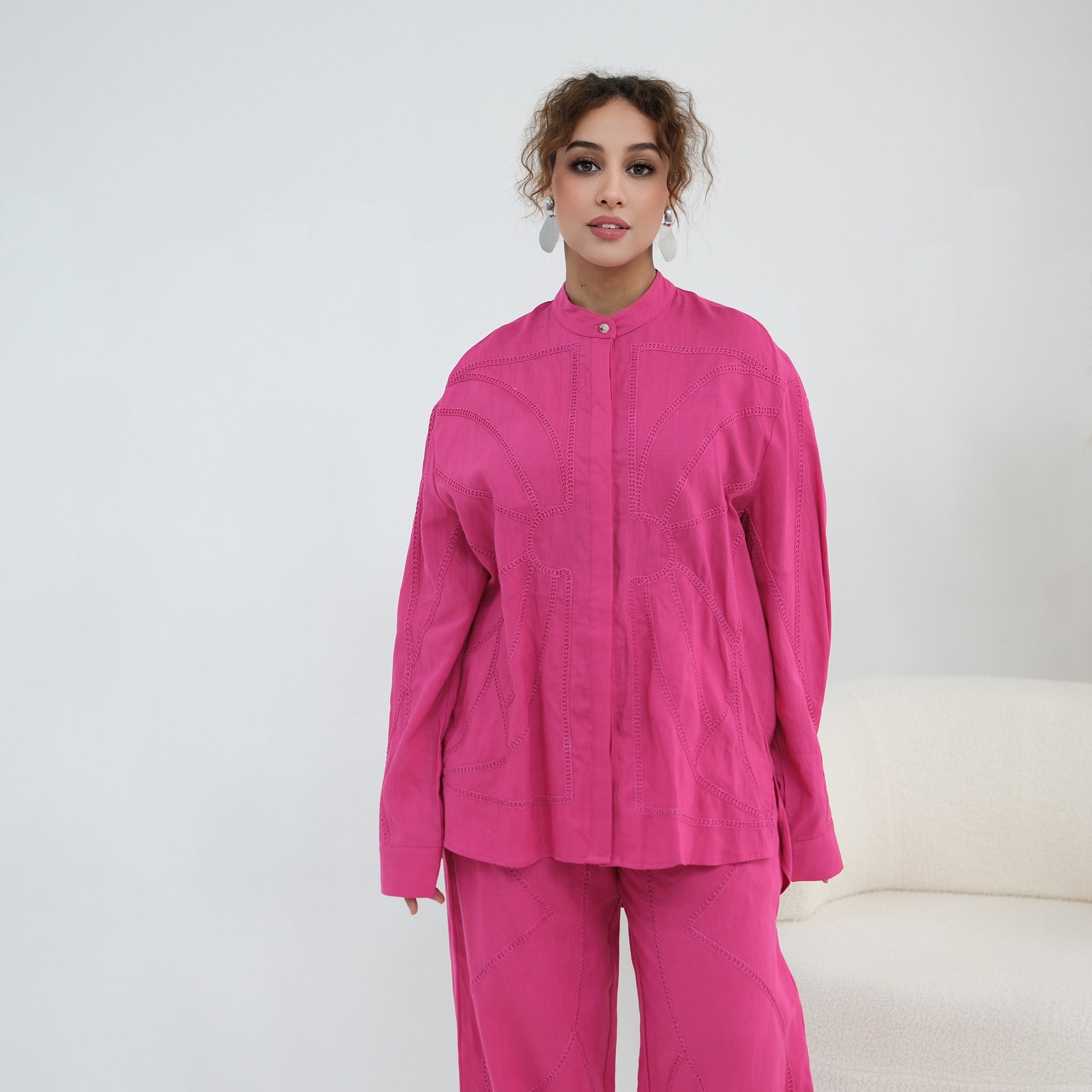 Tonal Chain Stitch Embroidered Set(MS501) - Mariam's Collection
