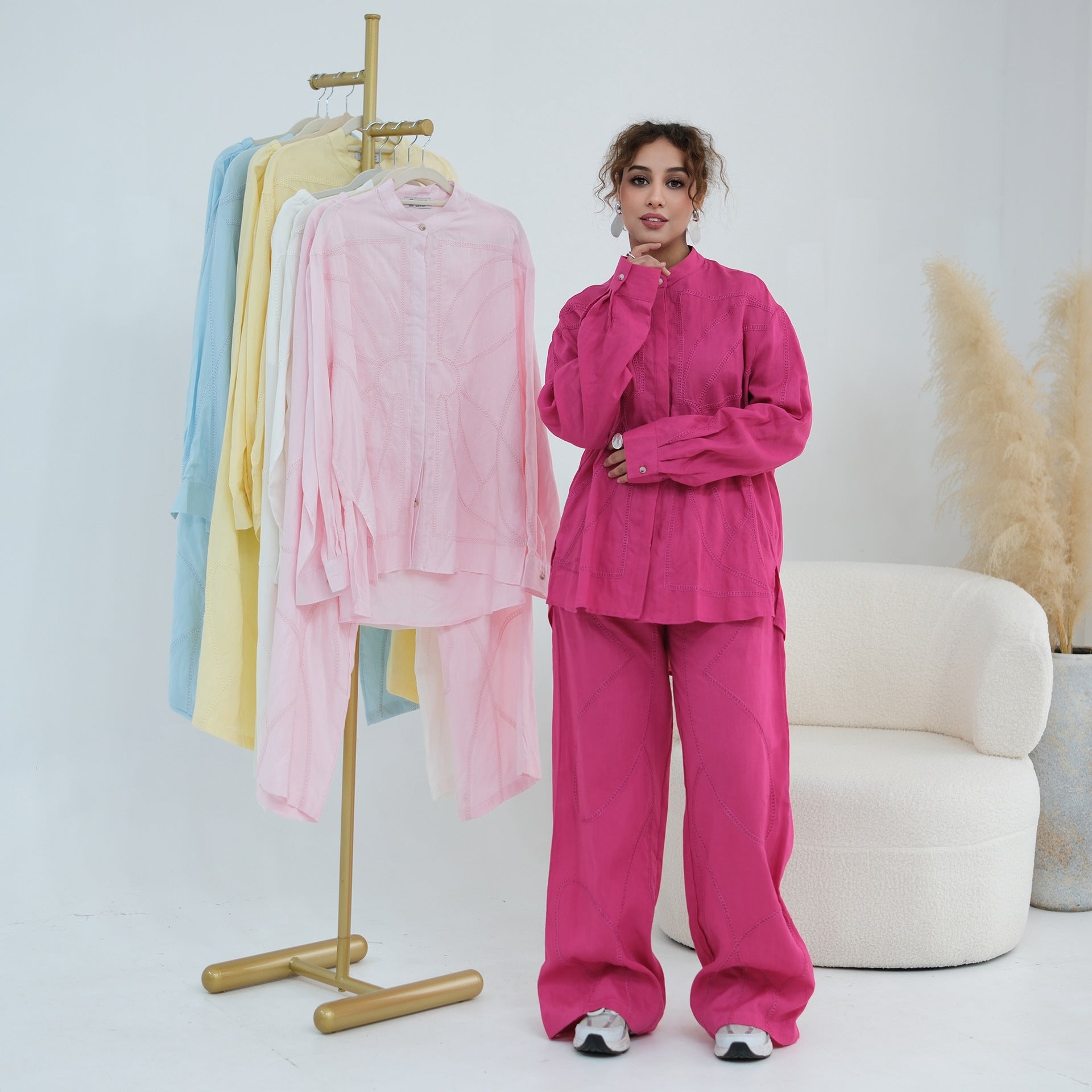 Tonal Chain Stitch Embroidered Set(MS501) - Mariam's Collection