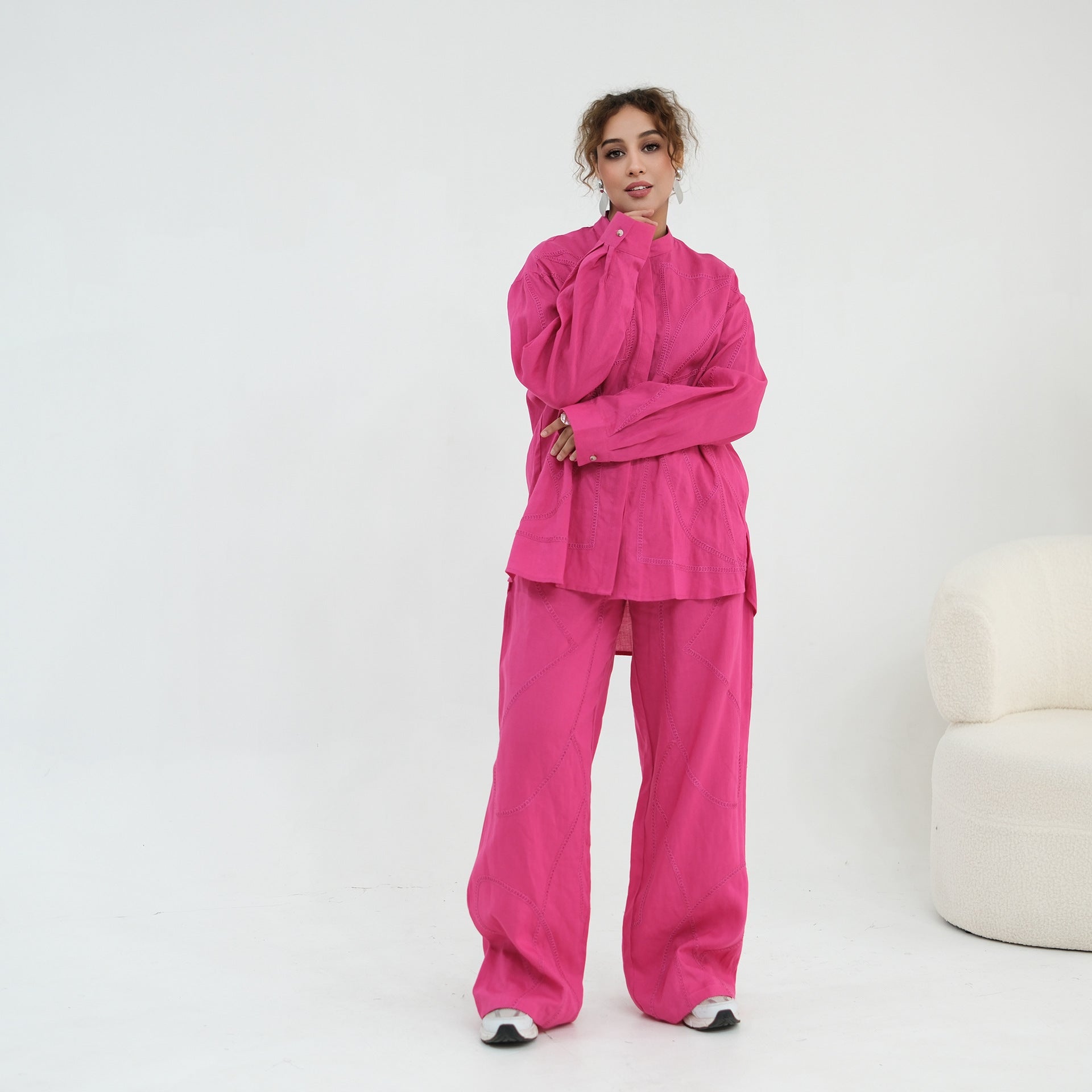 Tonal Chain Stitch Embroidered Set(MS501) - Mariam's Collection