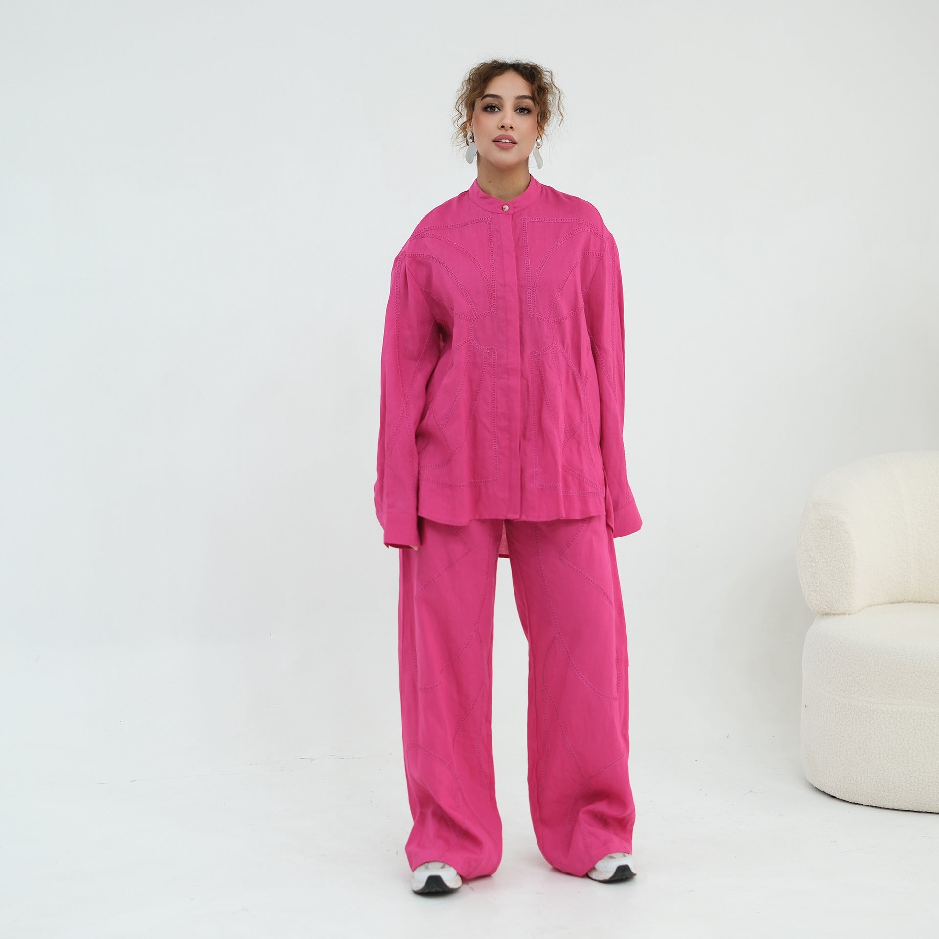 Tonal Chain Stitch Embroidered Set(MS501) - Mariam's Collection