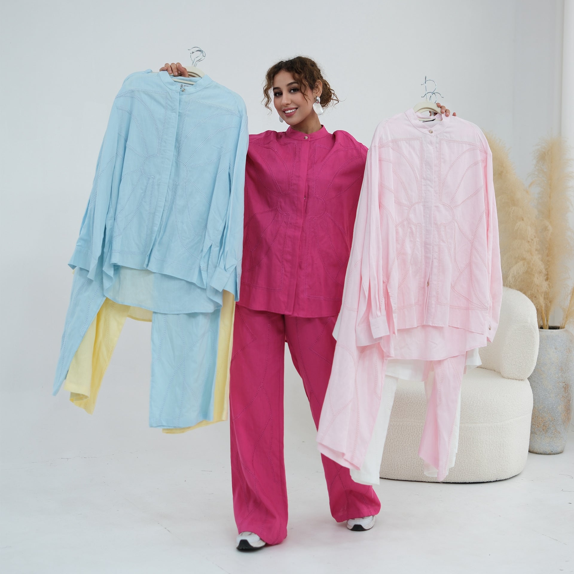 Tonal Chain Stitch Embroidered Set(MS501) - Mariam's Collection