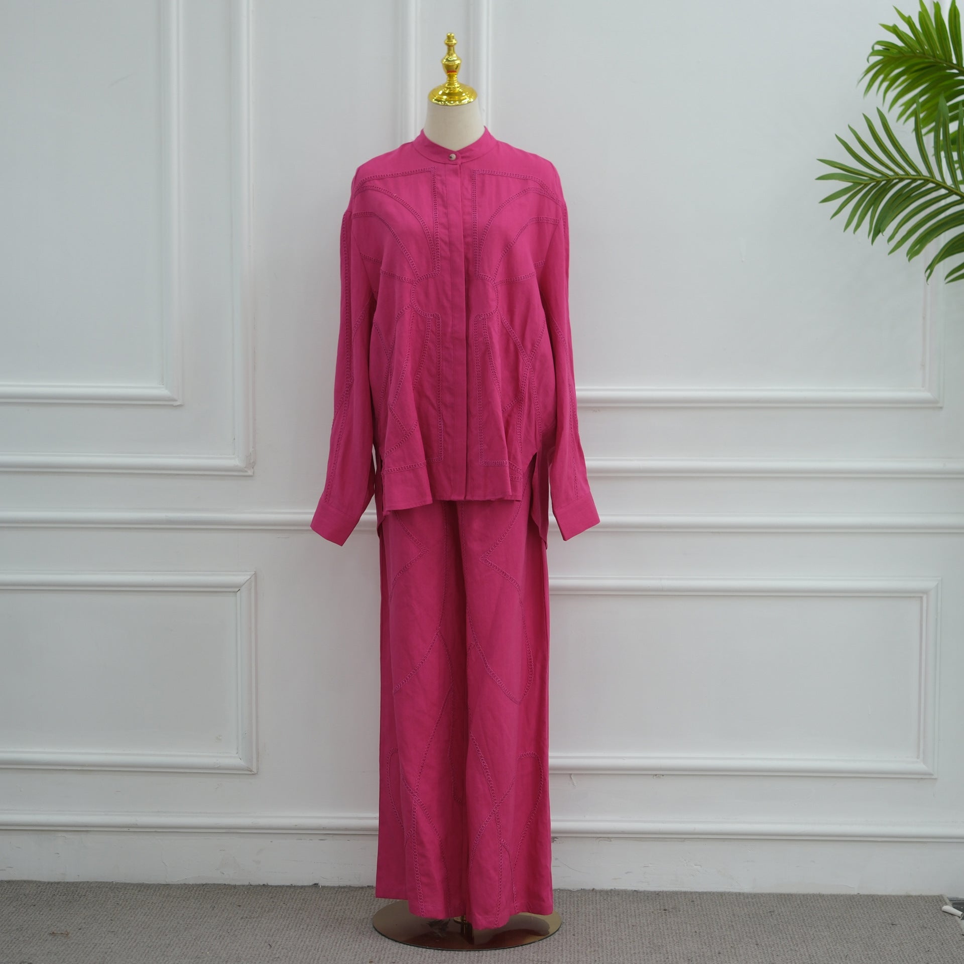 Tonal Chain Stitch Embroidered Set(MS501) - Mariam's Collection
