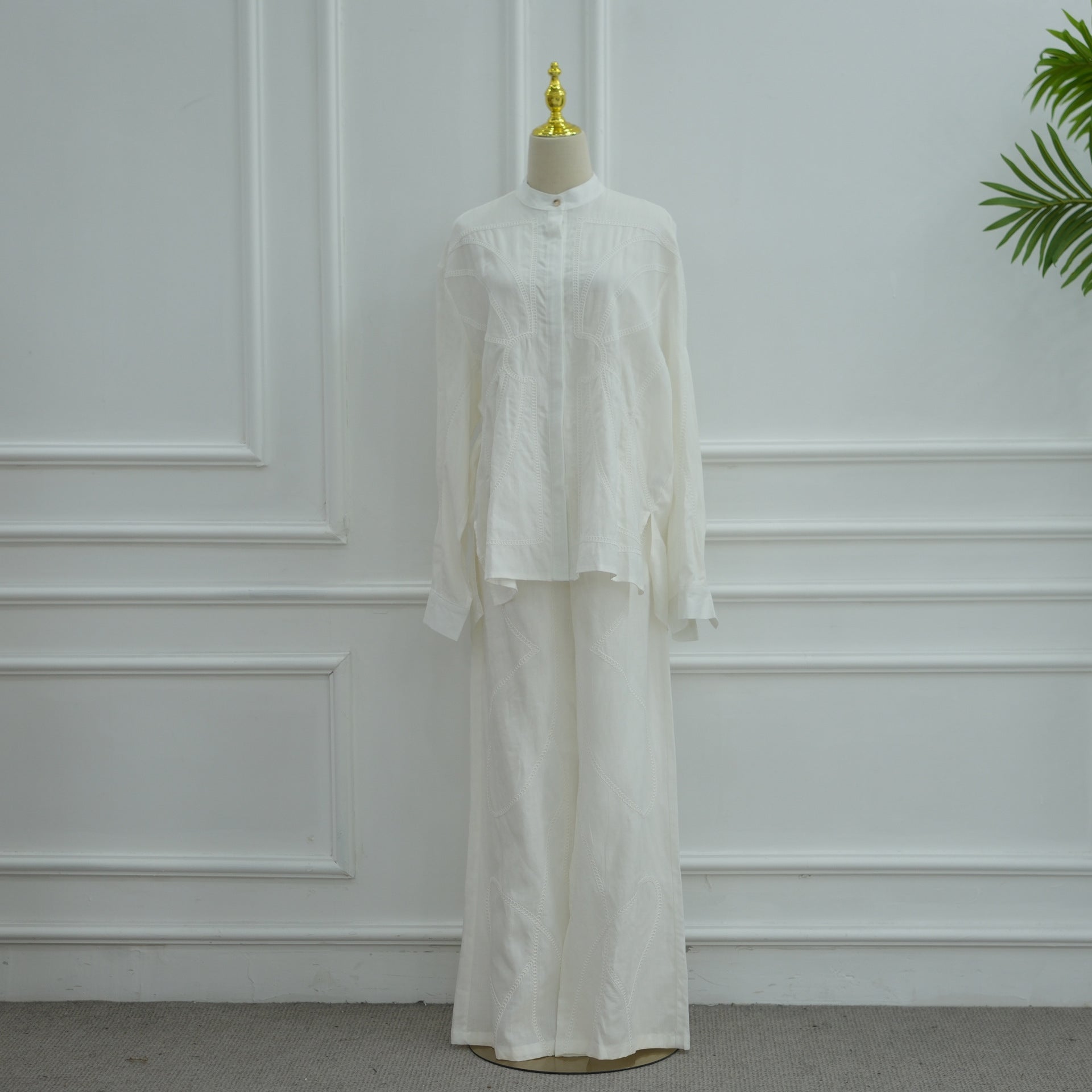 Tonal Chain Stitch Embroidered Set(MS501) - Mariam's Collection