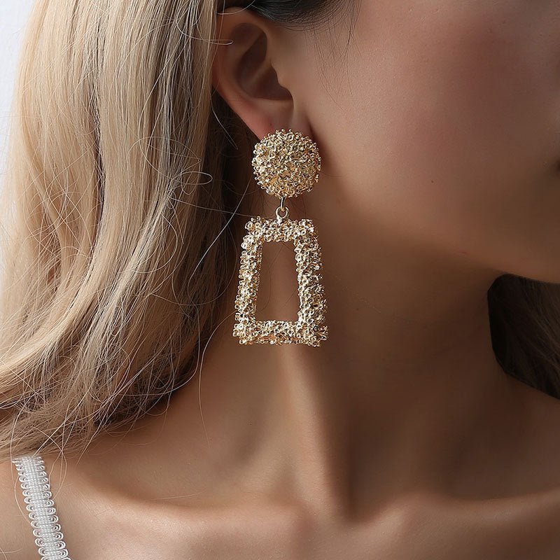 Trapezoid Dangle Earrings with Carved Texture (MAC322) - Mariam's Collection