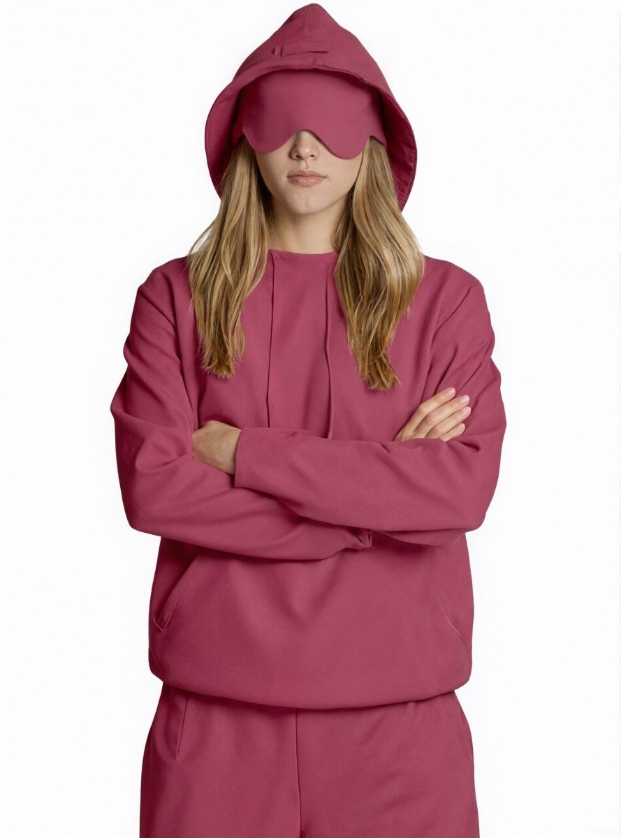 Travel Mode Eye Mask Hoodie | Oversized Pullover with Built - In Sleep Mask(MS209) - Mariam's Collection