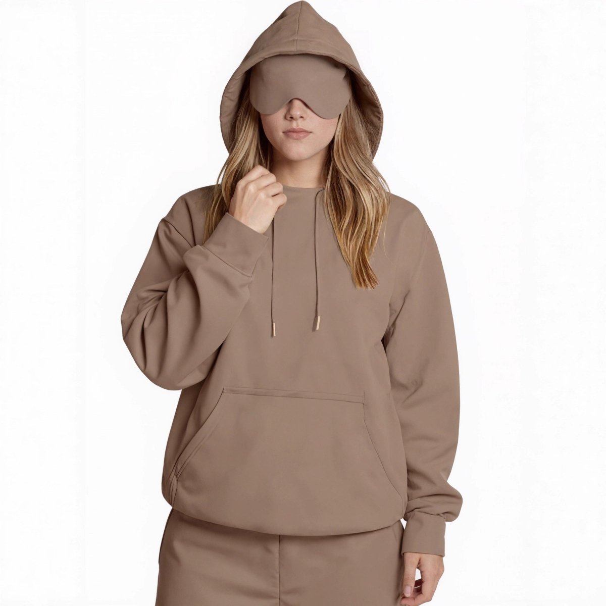 Travel Mode Eye Mask Hoodie | Oversized Pullover with Built - In Sleep Mask(MS209) - Mariam's Collection