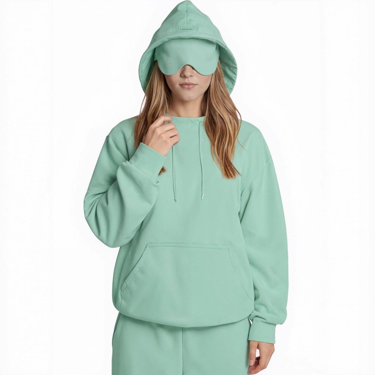 Travel Mode Eye Mask Hoodie | Oversized Pullover with Built - In Sleep Mask(MS209) - Mariam's Collection