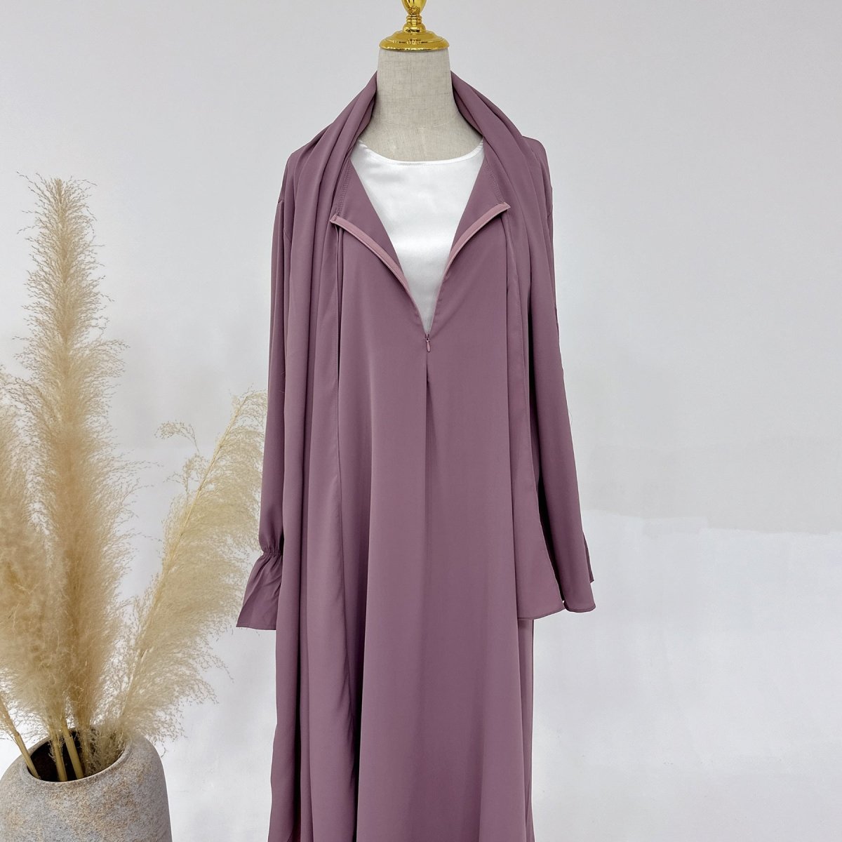 Trumpet Sleeve One - piece Hooded Abaya with Side Pocket (MA132) - Mariam's Collection