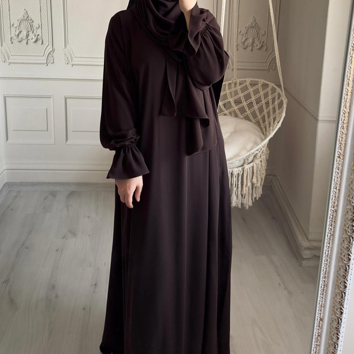 Trumpet Sleeve One - piece Hooded Abaya with Side Pocket (MA132) - Mariam's Collection