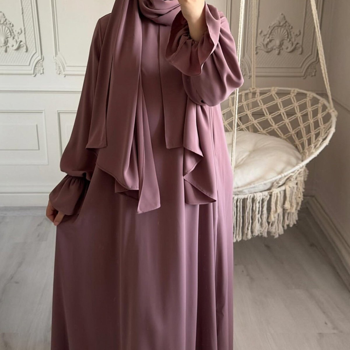 Trumpet Sleeve One - piece Hooded Abaya with Side Pocket (MA132) - Mariam's Collection