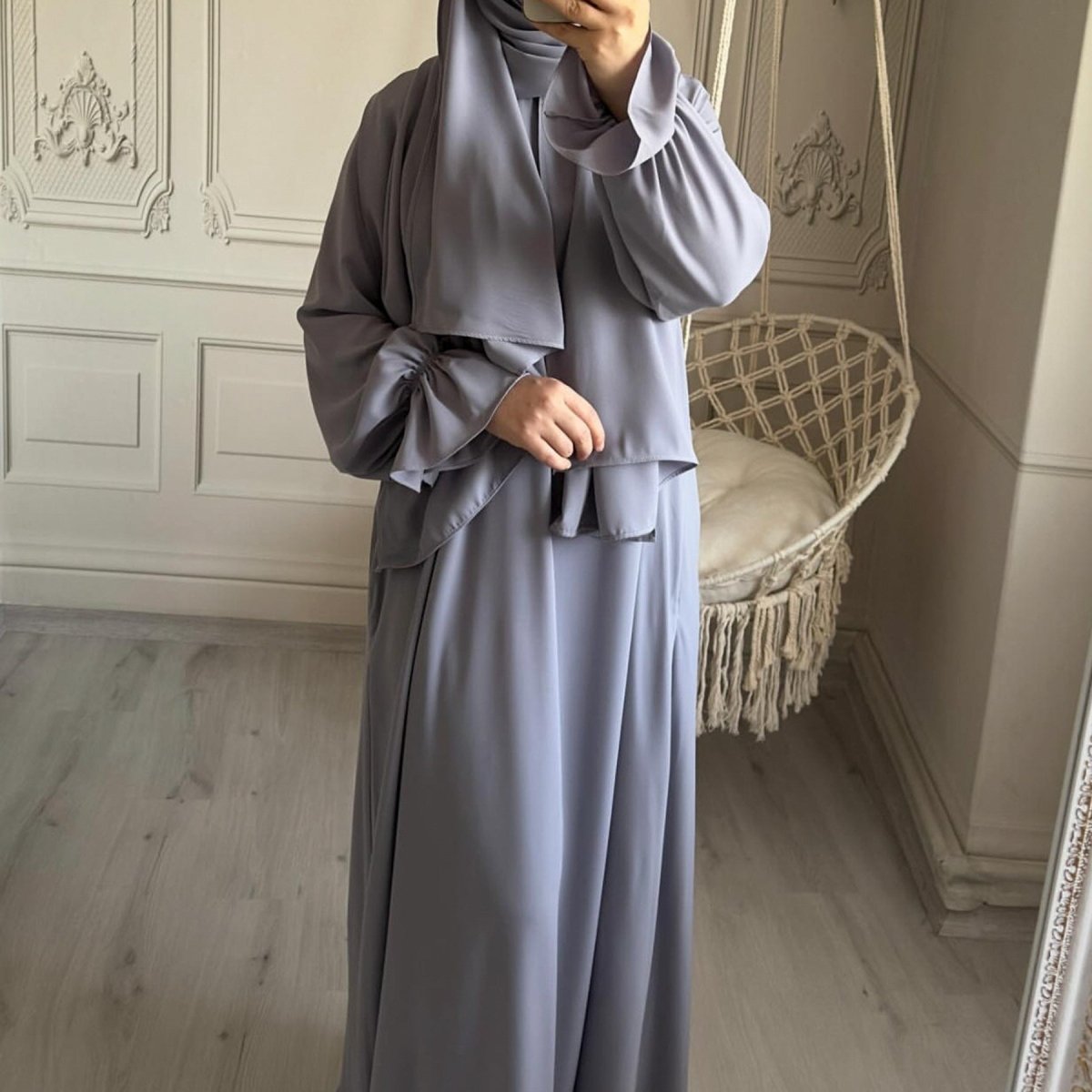 Trumpet Sleeve One - piece Hooded Abaya with Side Pocket (MA132) - Mariam's Collection