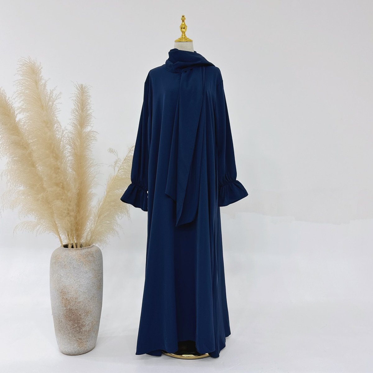 Trumpet Sleeve One - piece Hooded Abaya with Side Pocket (MA132) - Mariam's Collection