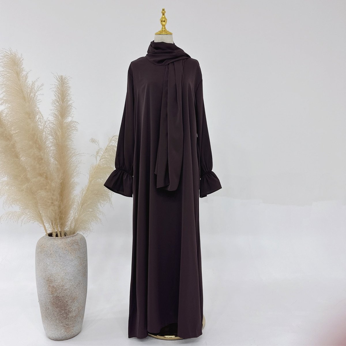 Trumpet Sleeve One - piece Hooded Abaya with Side Pocket (MA132) - Mariam's Collection