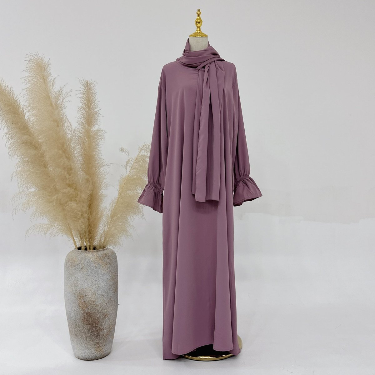 Trumpet Sleeve One - piece Hooded Abaya with Side Pocket (MA132) - Mariam's Collection