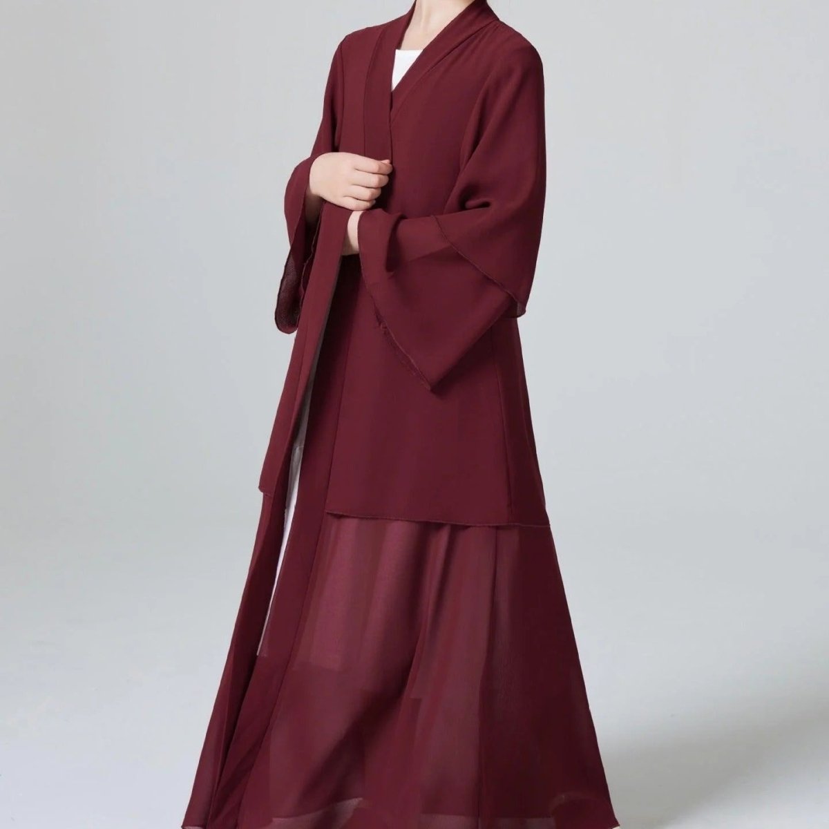 Two Layers Chiffon Girls Open Abaya Kid Abaya(MKG007) - Mariam's Collection