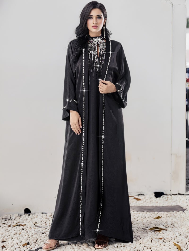 Two-Piece Kaftan Fashion Hand-Stitched Diamond Dress(MOA150), Black / XXL Two-Piece Kaftan Fashion Hand-Stitched Diamond Dress(MOA150), Black / XXL