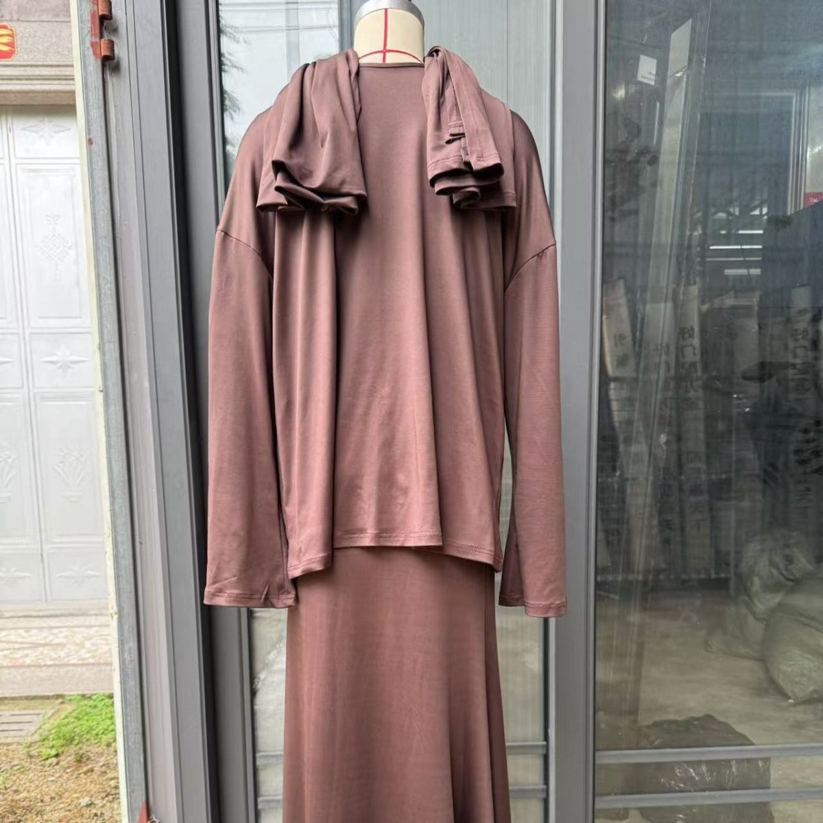 Two - Piece Modest Set with Attached Hijab(MS381) - Mariam's Collection