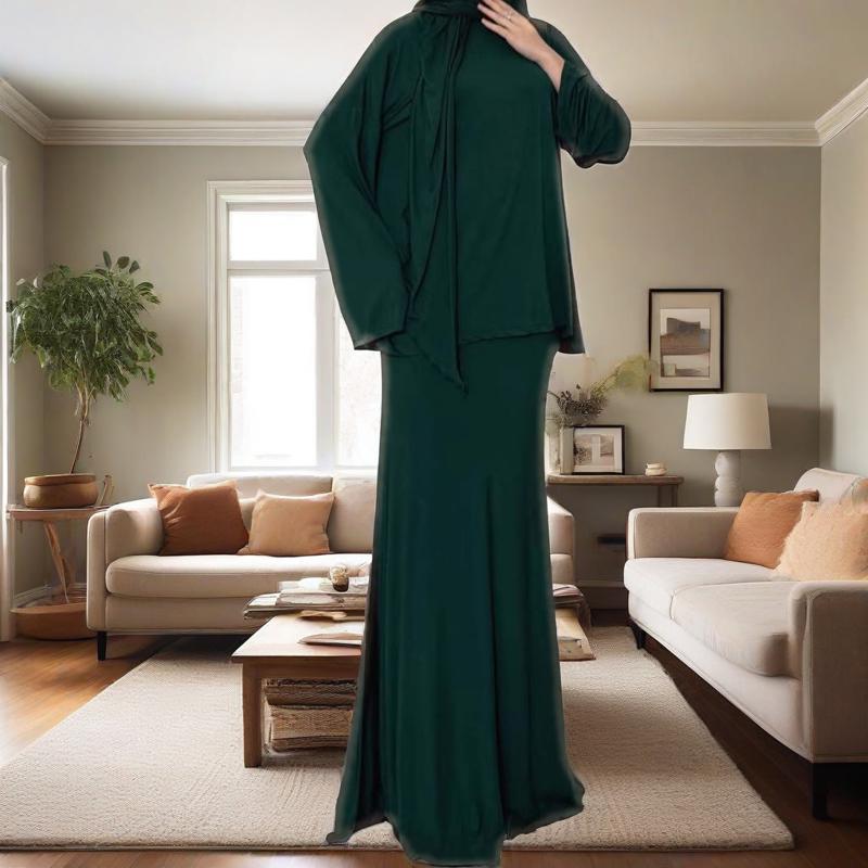 Two - Piece Modest Set with Attached Hijab(MS381) - Mariam's Collection
