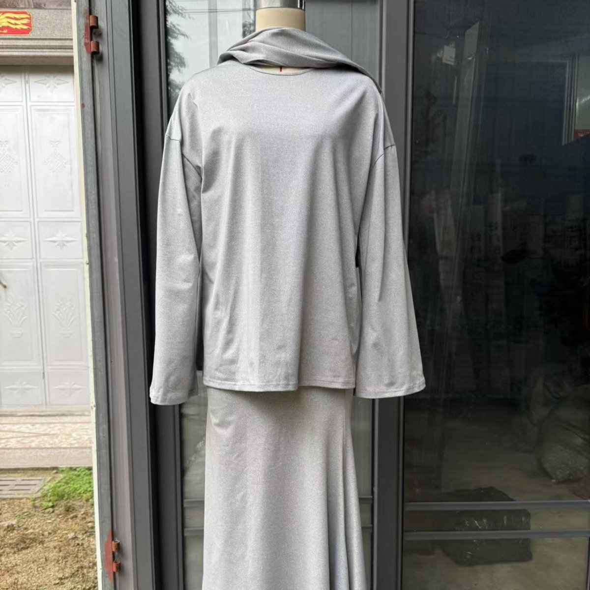 Two - Piece Modest Set with Attached Hijab(MS381) - Mariam's Collection