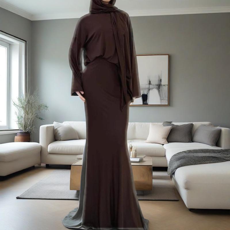 Two - Piece Modest Set with Attached Hijab(MS381) - Mariam's Collection
