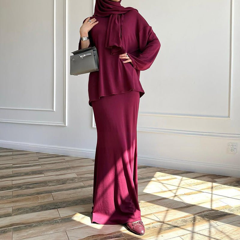 Two - Piece Modest Set with Attached Hijab(MS381) - Mariam's Collection