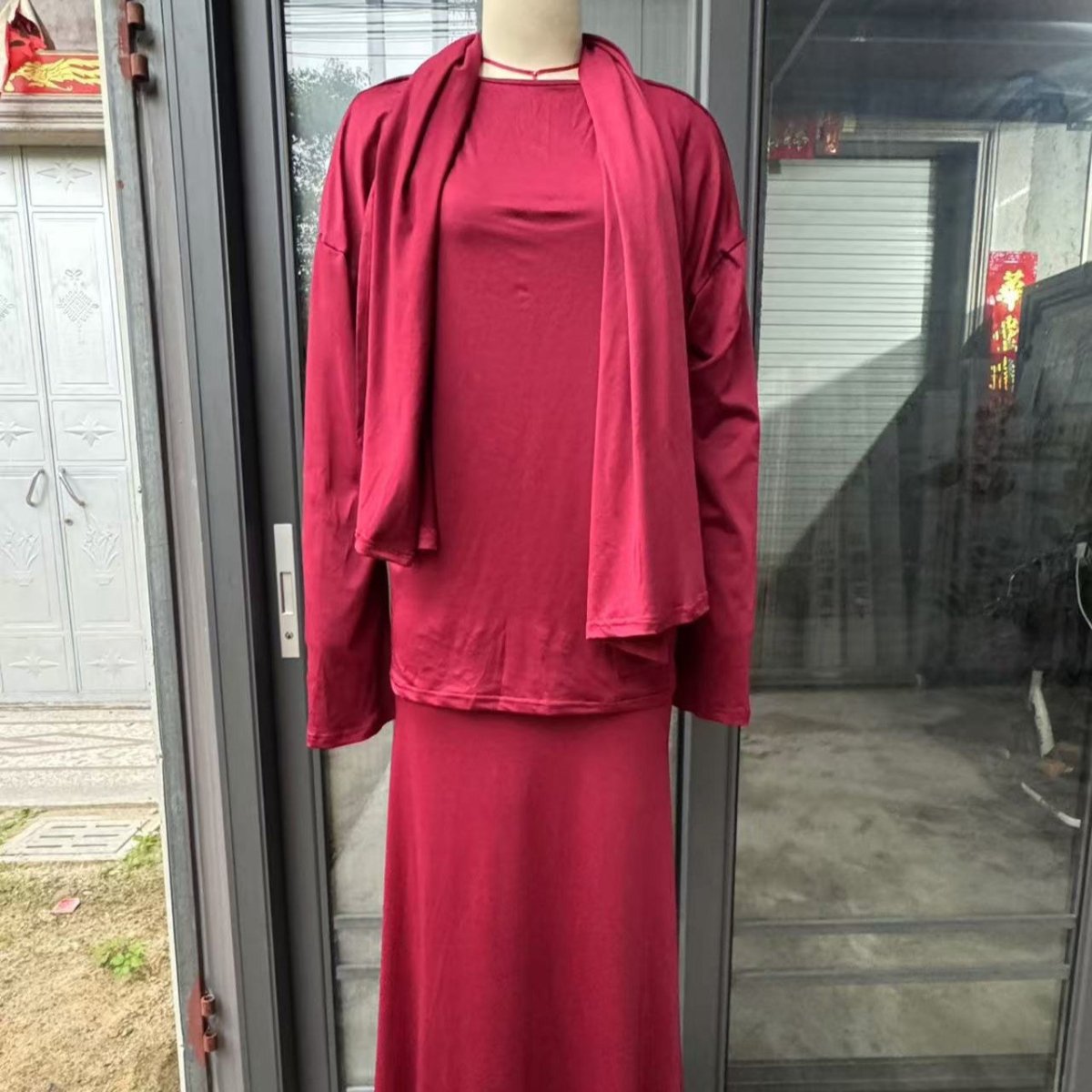 Two - Piece Modest Set with Attached Hijab(MS381) - Mariam's Collection
