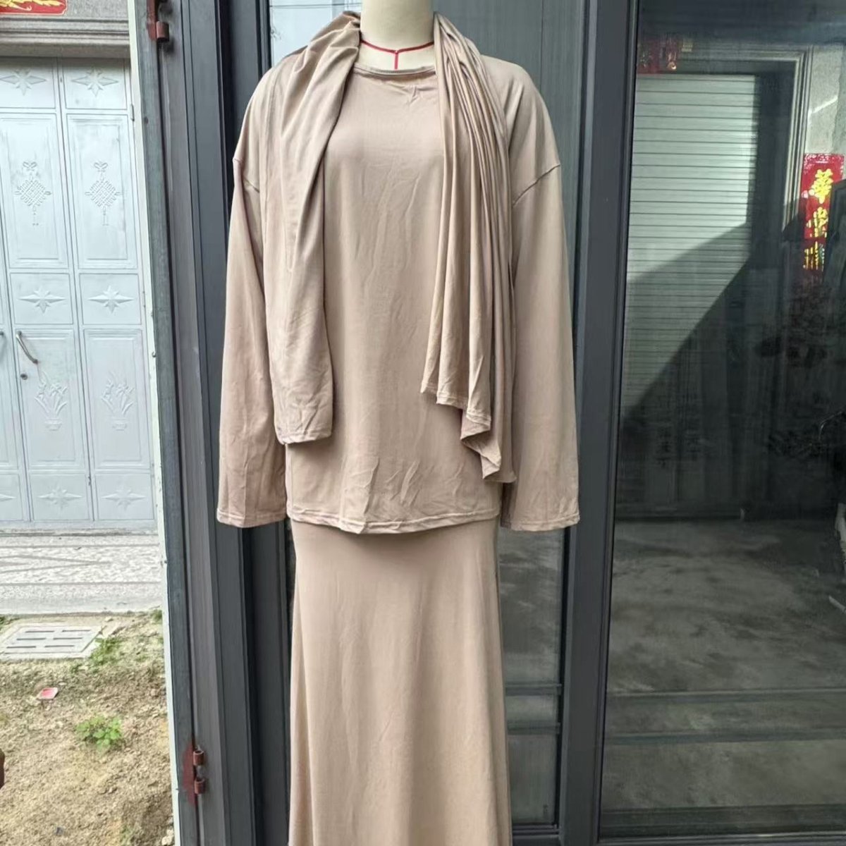 Two - Piece Modest Set with Attached Hijab(MS381) - Mariam's Collection